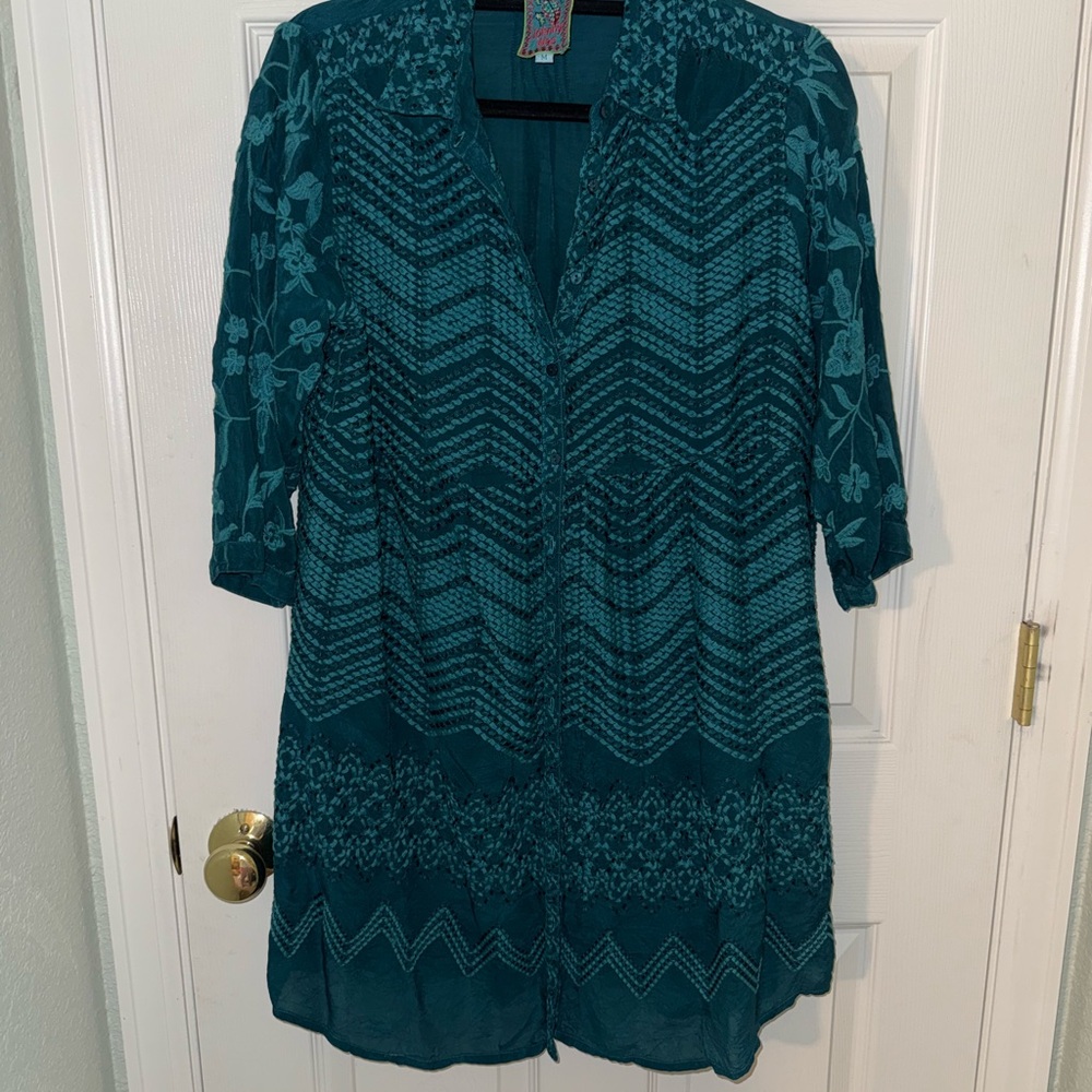 Johnny Was Teal Lace-Accented Garment